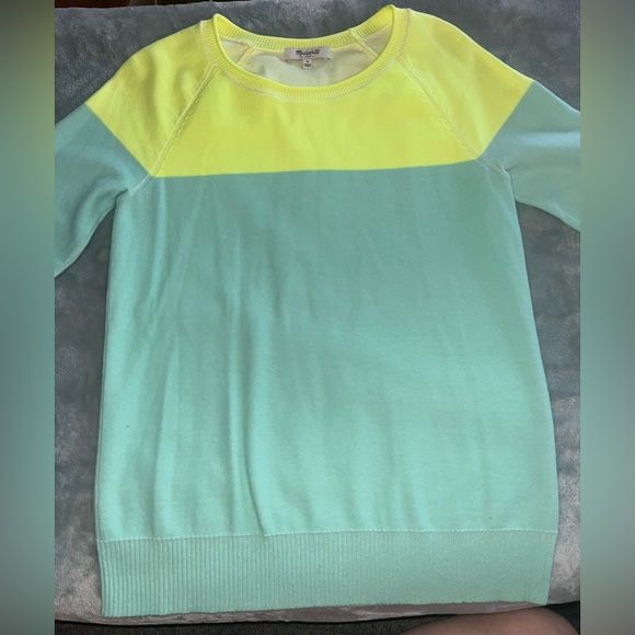 MADEWELL Contrast Sweater Neon Color Block Mint S - Picture 2 of 7